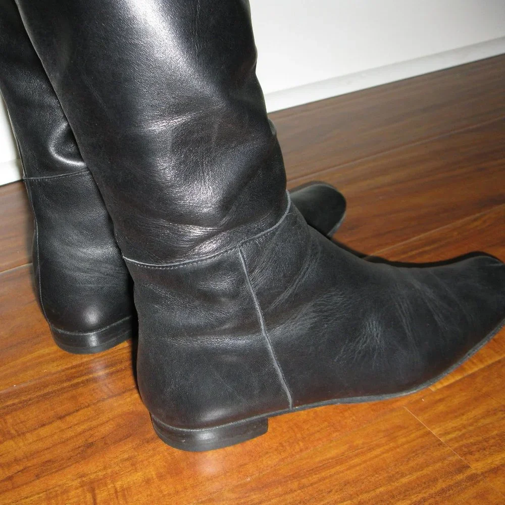 REDUCED Wmn Black Leather Side Zipper Block Heel Over The Knee Boots S 5.5 UK 3